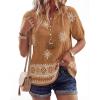 imageBTFBM Womens Summer Boho Tops Casual V Neck Short Sleeve Blouses Floral Print Shirt Tie Front Beach Vacation Fashion ClothingFloral Khaki Apricot