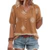imageBTFBM Womens Summer Boho Tops Casual V Neck Short Sleeve Blouses Floral Print Shirt Tie Front Beach Vacation Fashion ClothingFloral Khaki Apricot