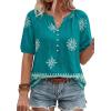 imageBTFBM Womens Summer Boho Tops Casual V Neck Short Sleeve Blouses Floral Print Shirt Tie Front Beach Vacation Fashion ClothingFloral Lake Blue White