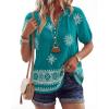 imageBTFBM Womens Summer Boho Tops Casual V Neck Short Sleeve Blouses Floral Print Shirt Tie Front Beach Vacation Fashion ClothingFloral Lake Blue White