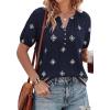 imageBTFBM Womens Summer Boho Tops Casual V Neck Short Sleeve Blouses Floral Print Shirt Tie Front Beach Vacation Fashion ClothingFloral Navy Apricot