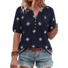 imageBTFBM Womens Summer Boho Tops Casual V Neck Short Sleeve Blouses Floral Print Shirt Tie Front Beach Vacation Fashion ClothingFloral Navy Apricot