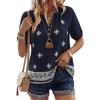 imageBTFBM Womens Summer Boho Tops Casual V Neck Short Sleeve Blouses Floral Print Shirt Tie Front Beach Vacation Fashion ClothingFloral Navy Apricot