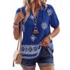 imageBTFBM Womens Summer Boho Tops Casual V Neck Short Sleeve Blouses Floral Print Shirt Tie Front Beach Vacation Fashion ClothingFloral Royal Blue White
