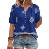 imageBTFBM Womens Summer Boho Tops Casual V Neck Short Sleeve Blouses Floral Print Shirt Tie Front Beach Vacation Fashion ClothingFloral Royal Blue White