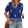 imageBTFBM Womens Summer Boho Tops Casual V Neck Short Sleeve Blouses Floral Print Shirt Tie Front Beach Vacation Fashion ClothingFloral Royal Blue White