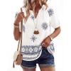 imageBTFBM Womens Summer Boho Tops Casual V Neck Short Sleeve Blouses Floral Print Shirt Tie Front Beach Vacation Fashion ClothingFloral White Navy