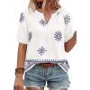 imageBTFBM Womens Summer Boho Tops Casual V Neck Short Sleeve Blouses Floral Print Shirt Tie Front Beach Vacation Fashion ClothingFloral White Navy