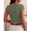 imageBTFBM Womens Summer Tops 2026 Ribbed T Shirts Crew Neck Short Sleeve Stretchy Ruched Slim Fit Workout Going Out TopArmy Green
