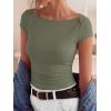 imageBTFBM Womens Summer Tops 2026 Ribbed T Shirts Crew Neck Short Sleeve Stretchy Ruched Slim Fit Workout Going Out TopArmy Green