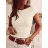 imageBTFBM Womens Summer Tops 2026 Ribbed T Shirts Crew Neck Short Sleeve Stretchy Ruched Slim Fit Workout Going Out TopBeige