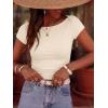 imageBTFBM Womens Summer Tops 2026 Ribbed T Shirts Crew Neck Short Sleeve Stretchy Ruched Slim Fit Workout Going Out TopBeige