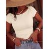 imageBTFBM Womens Summer Tops 2026 Ribbed T Shirts Crew Neck Short Sleeve Stretchy Ruched Slim Fit Workout Going Out TopBeige