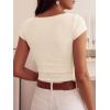 imageBTFBM Womens Summer Tops 2026 Ribbed T Shirts Crew Neck Short Sleeve Stretchy Ruched Slim Fit Workout Going Out TopBeige
