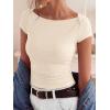 imageBTFBM Womens Summer Tops 2026 Ribbed T Shirts Crew Neck Short Sleeve Stretchy Ruched Slim Fit Workout Going Out TopBeige