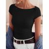 imageBTFBM Womens Summer Tops 2026 Ribbed T Shirts Crew Neck Short Sleeve Stretchy Ruched Slim Fit Workout Going Out TopBlack