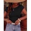 imageBTFBM Womens Summer Tops 2026 Ribbed T Shirts Crew Neck Short Sleeve Stretchy Ruched Slim Fit Workout Going Out TopBlack