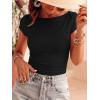 imageBTFBM Womens Summer Tops 2026 Ribbed T Shirts Crew Neck Short Sleeve Stretchy Ruched Slim Fit Workout Going Out TopBlack