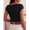 imageBTFBM Womens Summer Tops 2026 Ribbed T Shirts Crew Neck Short Sleeve Stretchy Ruched Slim Fit Workout Going Out TopBlack