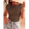 imageBTFBM Womens Summer Tops 2026 Ribbed T Shirts Crew Neck Short Sleeve Stretchy Ruched Slim Fit Workout Going Out TopCoffee