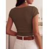 imageBTFBM Womens Summer Tops 2026 Ribbed T Shirts Crew Neck Short Sleeve Stretchy Ruched Slim Fit Workout Going Out TopCoffee