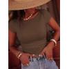imageBTFBM Womens Summer Tops 2026 Ribbed T Shirts Crew Neck Short Sleeve Stretchy Ruched Slim Fit Workout Going Out TopCoffee