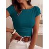 imageBTFBM Womens Summer Tops 2026 Ribbed T Shirts Crew Neck Short Sleeve Stretchy Ruched Slim Fit Workout Going Out TopDark Blue