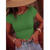 imageBTFBM Womens Summer Tops 2026 Ribbed T Shirts Crew Neck Short Sleeve Stretchy Ruched Slim Fit Workout Going Out TopGreen