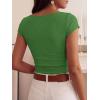 imageBTFBM Womens Summer Tops 2026 Ribbed T Shirts Crew Neck Short Sleeve Stretchy Ruched Slim Fit Workout Going Out TopGreen