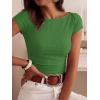 imageBTFBM Womens Summer Tops 2026 Ribbed T Shirts Crew Neck Short Sleeve Stretchy Ruched Slim Fit Workout Going Out TopGreen