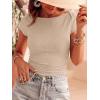 imageBTFBM Womens Summer Tops 2026 Ribbed T Shirts Crew Neck Short Sleeve Stretchy Ruched Slim Fit Workout Going Out TopKhaki