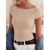 imageBTFBM Womens Summer Tops 2026 Ribbed T Shirts Crew Neck Short Sleeve Stretchy Ruched Slim Fit Workout Going Out TopKhaki