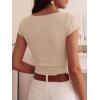 imageBTFBM Womens Summer Tops 2026 Ribbed T Shirts Crew Neck Short Sleeve Stretchy Ruched Slim Fit Workout Going Out TopKhaki