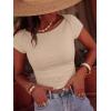 imageBTFBM Womens Summer Tops 2026 Ribbed T Shirts Crew Neck Short Sleeve Stretchy Ruched Slim Fit Workout Going Out TopKhaki
