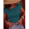 imageBTFBM Womens Summer Tops 2026 Ribbed T Shirts Crew Neck Short Sleeve Stretchy Ruched Slim Fit Workout Going Out TopLake Blue