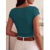 imageBTFBM Womens Summer Tops 2026 Ribbed T Shirts Crew Neck Short Sleeve Stretchy Ruched Slim Fit Workout Going Out TopLake Blue