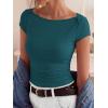 imageBTFBM Womens Summer Tops 2026 Ribbed T Shirts Crew Neck Short Sleeve Stretchy Ruched Slim Fit Workout Going Out TopLake Blue