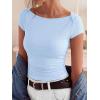 imageBTFBM Womens Summer Tops 2026 Ribbed T Shirts Crew Neck Short Sleeve Stretchy Ruched Slim Fit Workout Going Out TopLight Blue
