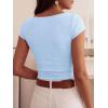 imageBTFBM Womens Summer Tops 2026 Ribbed T Shirts Crew Neck Short Sleeve Stretchy Ruched Slim Fit Workout Going Out TopLight Blue