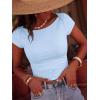 imageBTFBM Womens Summer Tops 2026 Ribbed T Shirts Crew Neck Short Sleeve Stretchy Ruched Slim Fit Workout Going Out TopLight Blue