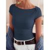 imageBTFBM Womens Summer Tops 2026 Ribbed T Shirts Crew Neck Short Sleeve Stretchy Ruched Slim Fit Workout Going Out TopNavy