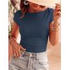 imageBTFBM Womens Summer Tops 2026 Ribbed T Shirts Crew Neck Short Sleeve Stretchy Ruched Slim Fit Workout Going Out TopNavy