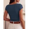 imageBTFBM Womens Summer Tops 2026 Ribbed T Shirts Crew Neck Short Sleeve Stretchy Ruched Slim Fit Workout Going Out TopNavy