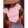 imageBTFBM Womens Summer Tops 2026 Ribbed T Shirts Crew Neck Short Sleeve Stretchy Ruched Slim Fit Workout Going Out TopPink