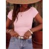 imageBTFBM Womens Summer Tops 2026 Ribbed T Shirts Crew Neck Short Sleeve Stretchy Ruched Slim Fit Workout Going Out TopPink