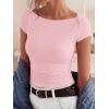 imageBTFBM Womens Summer Tops 2026 Ribbed T Shirts Crew Neck Short Sleeve Stretchy Ruched Slim Fit Workout Going Out TopPink