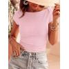 imageBTFBM Womens Summer Tops 2026 Ribbed T Shirts Crew Neck Short Sleeve Stretchy Ruched Slim Fit Workout Going Out TopPink