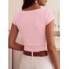 imageBTFBM Womens Summer Tops 2026 Ribbed T Shirts Crew Neck Short Sleeve Stretchy Ruched Slim Fit Workout Going Out TopPink