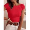 imageBTFBM Womens Summer Tops 2026 Ribbed T Shirts Crew Neck Short Sleeve Stretchy Ruched Slim Fit Workout Going Out TopRed