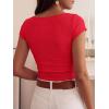 imageBTFBM Womens Summer Tops 2026 Ribbed T Shirts Crew Neck Short Sleeve Stretchy Ruched Slim Fit Workout Going Out TopRed